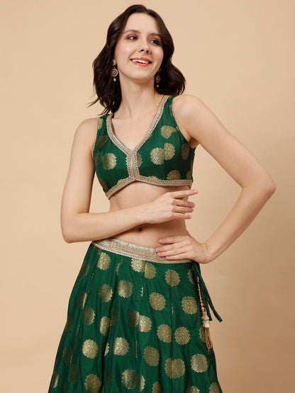 Green Silk lehenga with Zari Booties