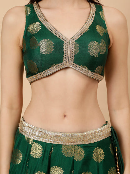 Green Silk lehenga with Zari Booties