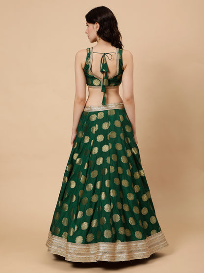 Green Silk lehenga with Zari Booties