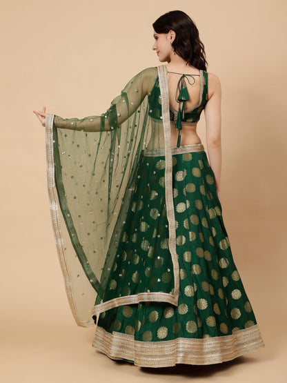 Green Silk lehenga with Zari Booties