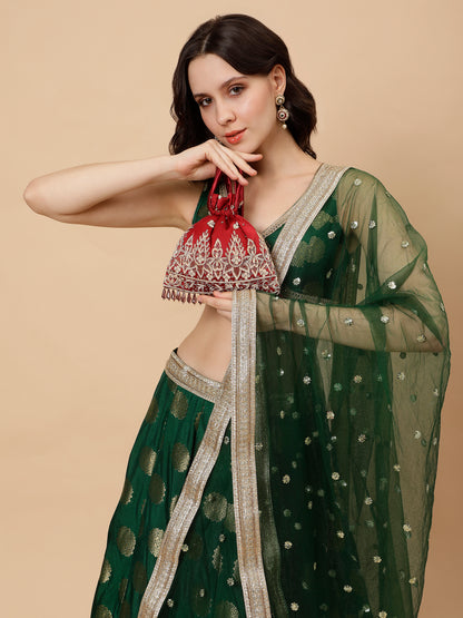 Green Silk lehenga with Zari Booties