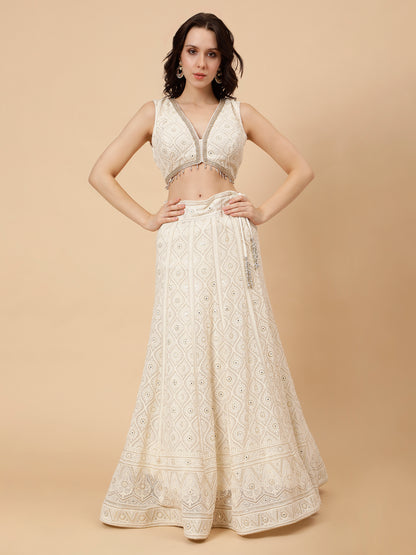 Modern White Chichenkari Lehenga