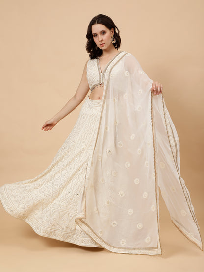 Modern White Chichenkari Lehenga