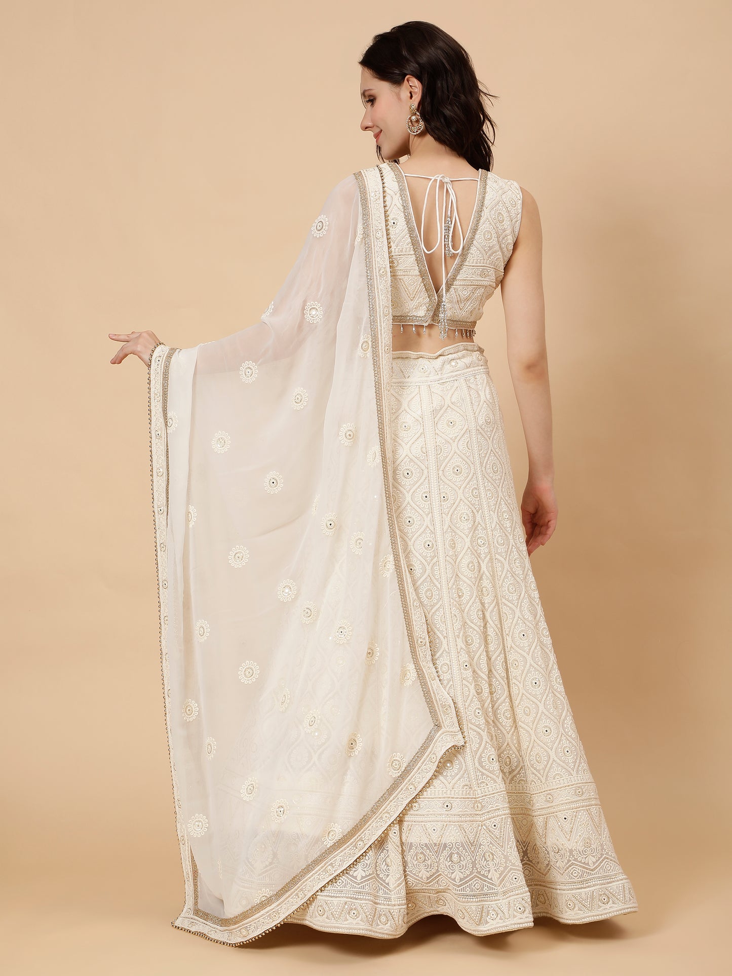 Modern White Chichenkari Lehenga