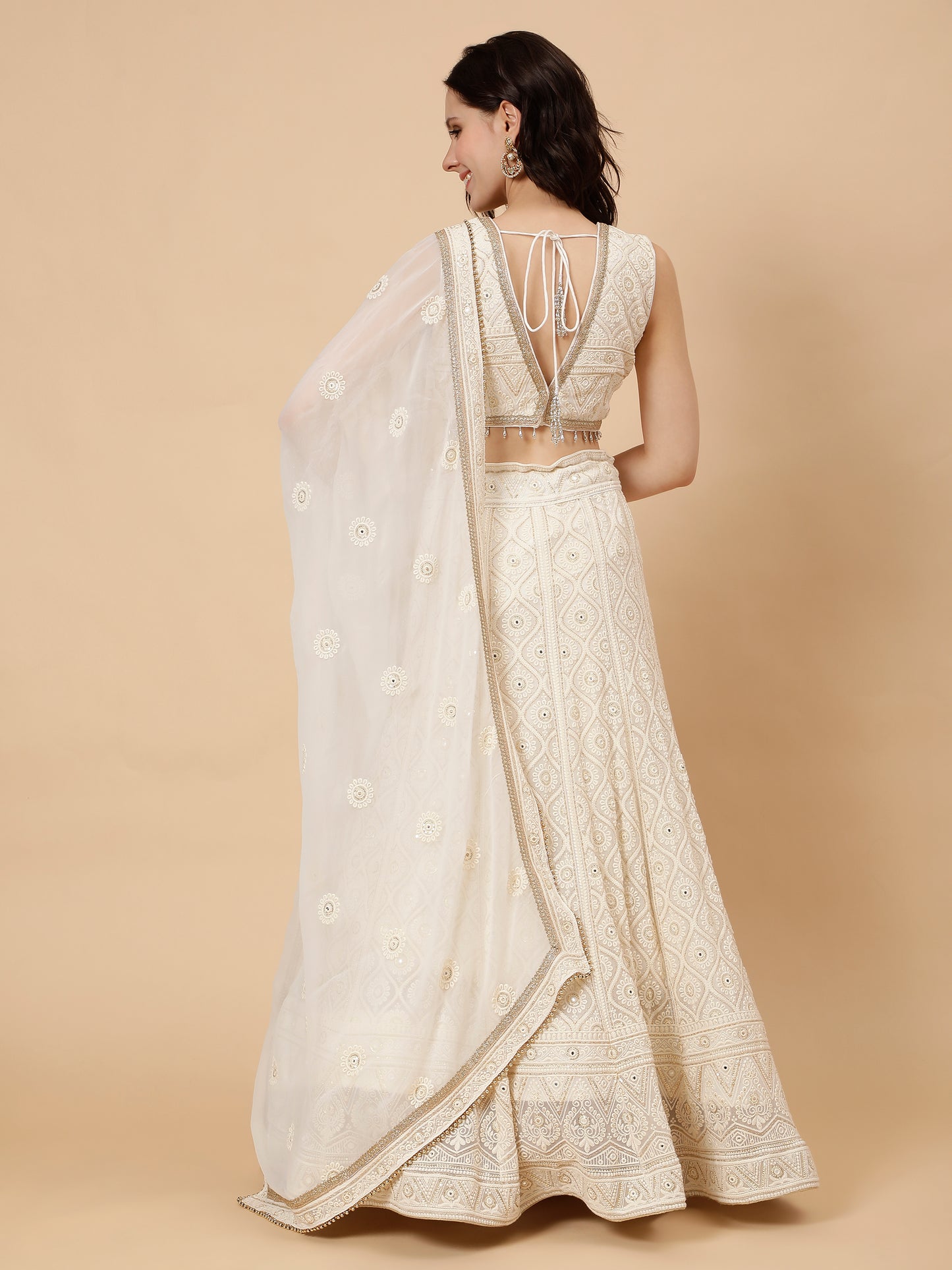 Modern White Chichenkari Lehenga