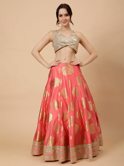 Modern Light Peach Lehenga with Golden Blouse