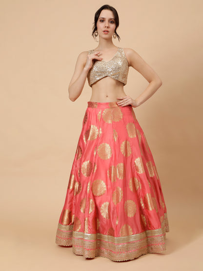 Modern Light Peach Lehenga with Golden Blouse