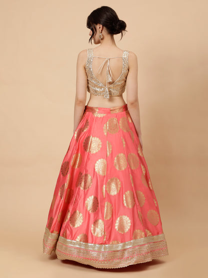 Modern Light Peach Lehenga with Golden Blouse