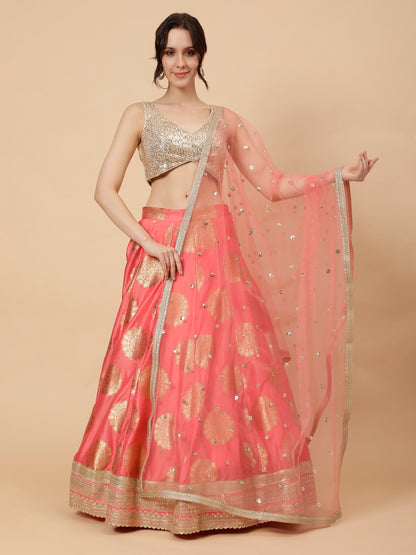 Modern Light Peach Lehenga with Golden Blouse