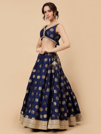 Modern Navy Blue lehenga with Zari booties