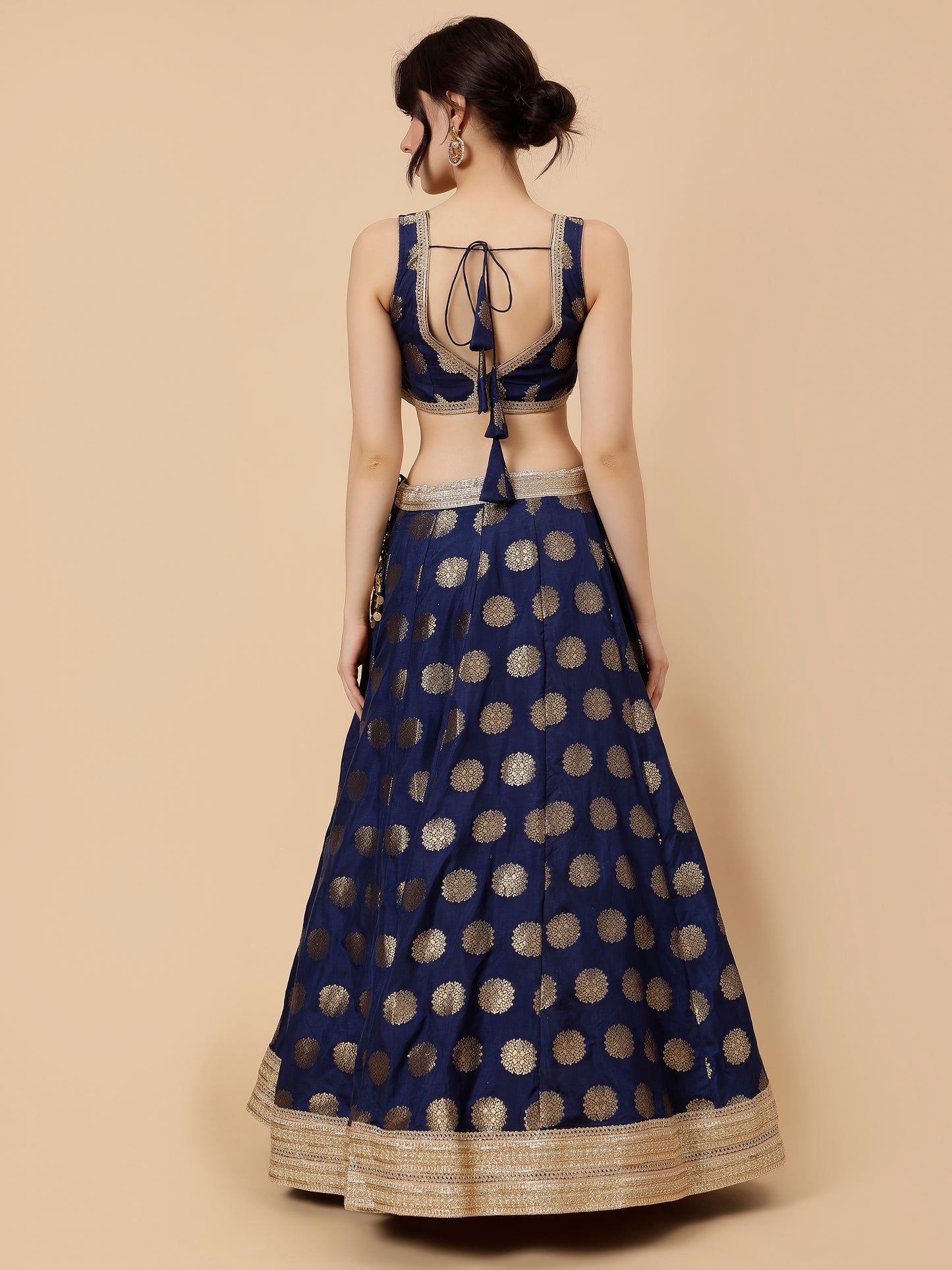 Modern Navy Blue lehenga with Zari booties