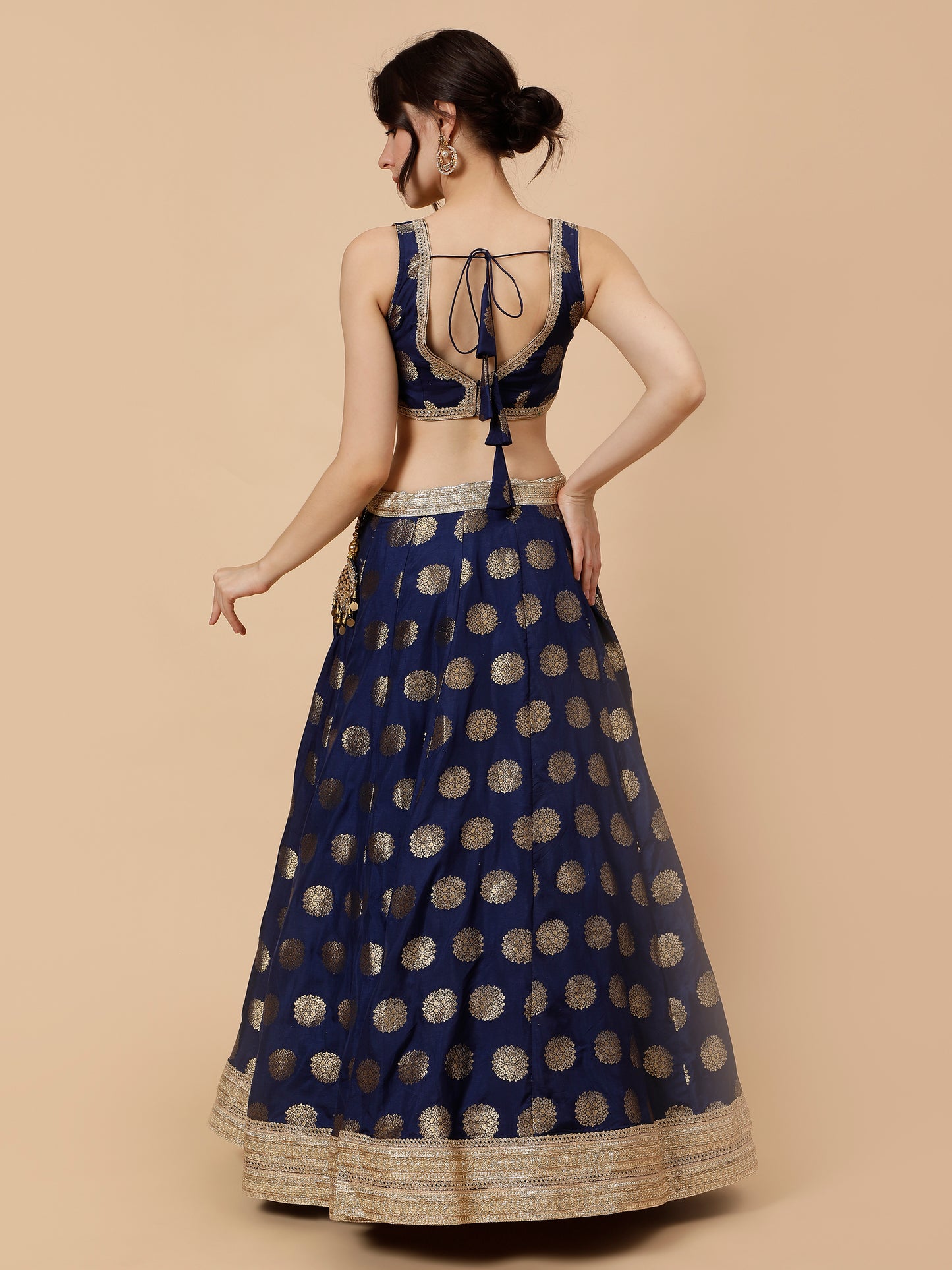 Modern Navy Blue lehenga with Zari booties