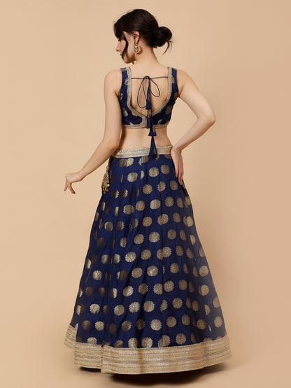 Modern Navy Blue lehenga with Zari booties