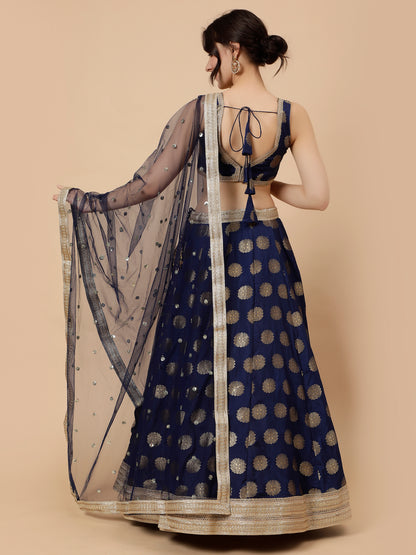 Modern Navy Blue lehenga with Zari booties