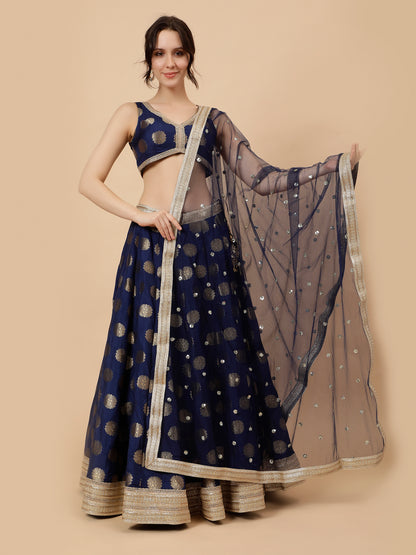 Modern Navy Blue lehenga with Zari booties