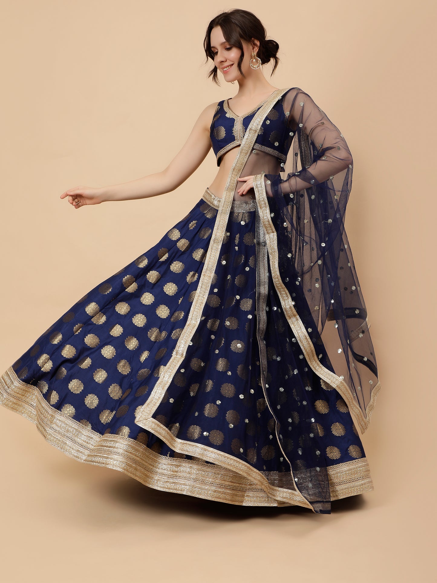 Modern Navy Blue lehenga with Zari booties