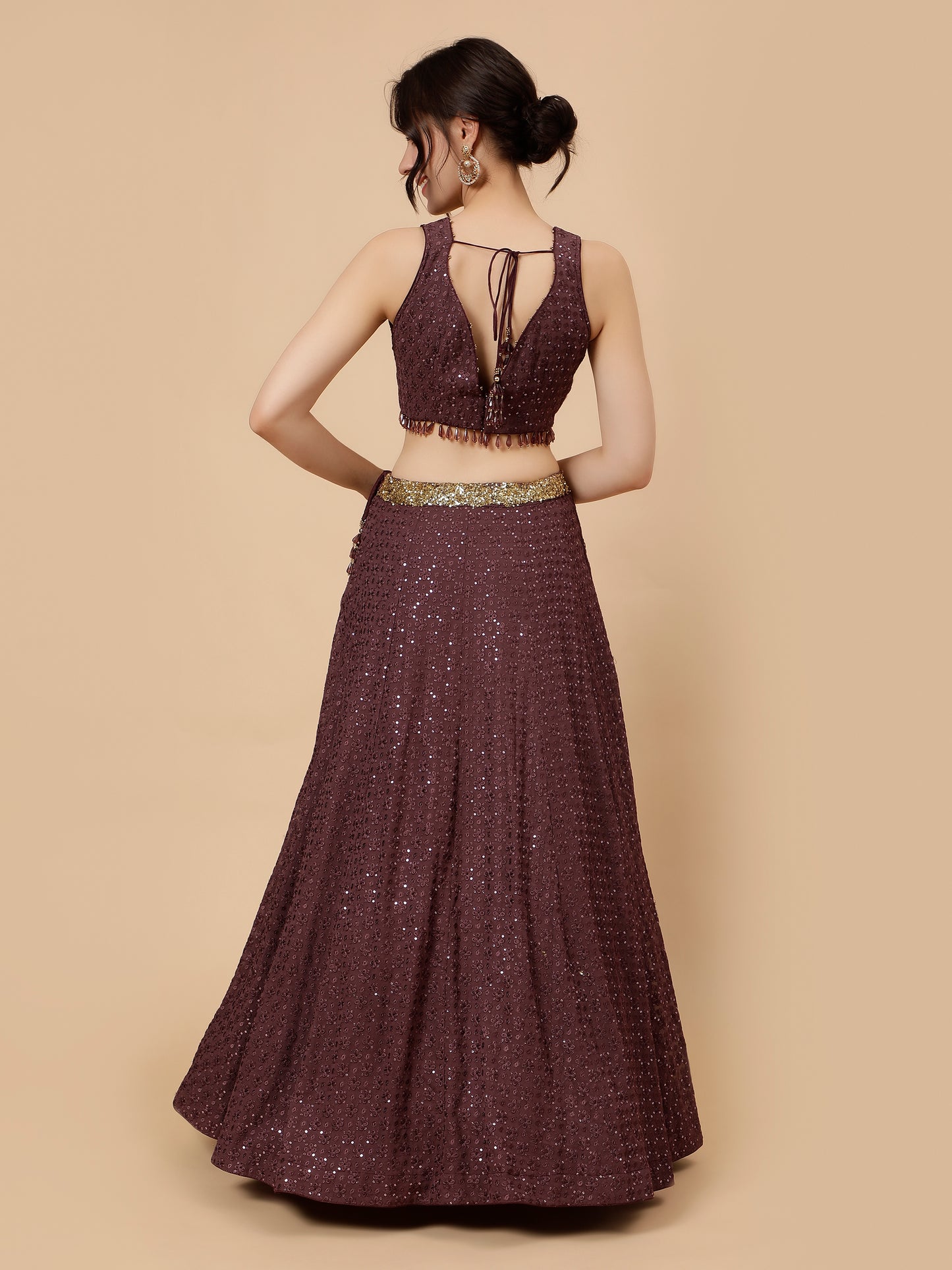 Dark Wine Lehenga with Embroidery