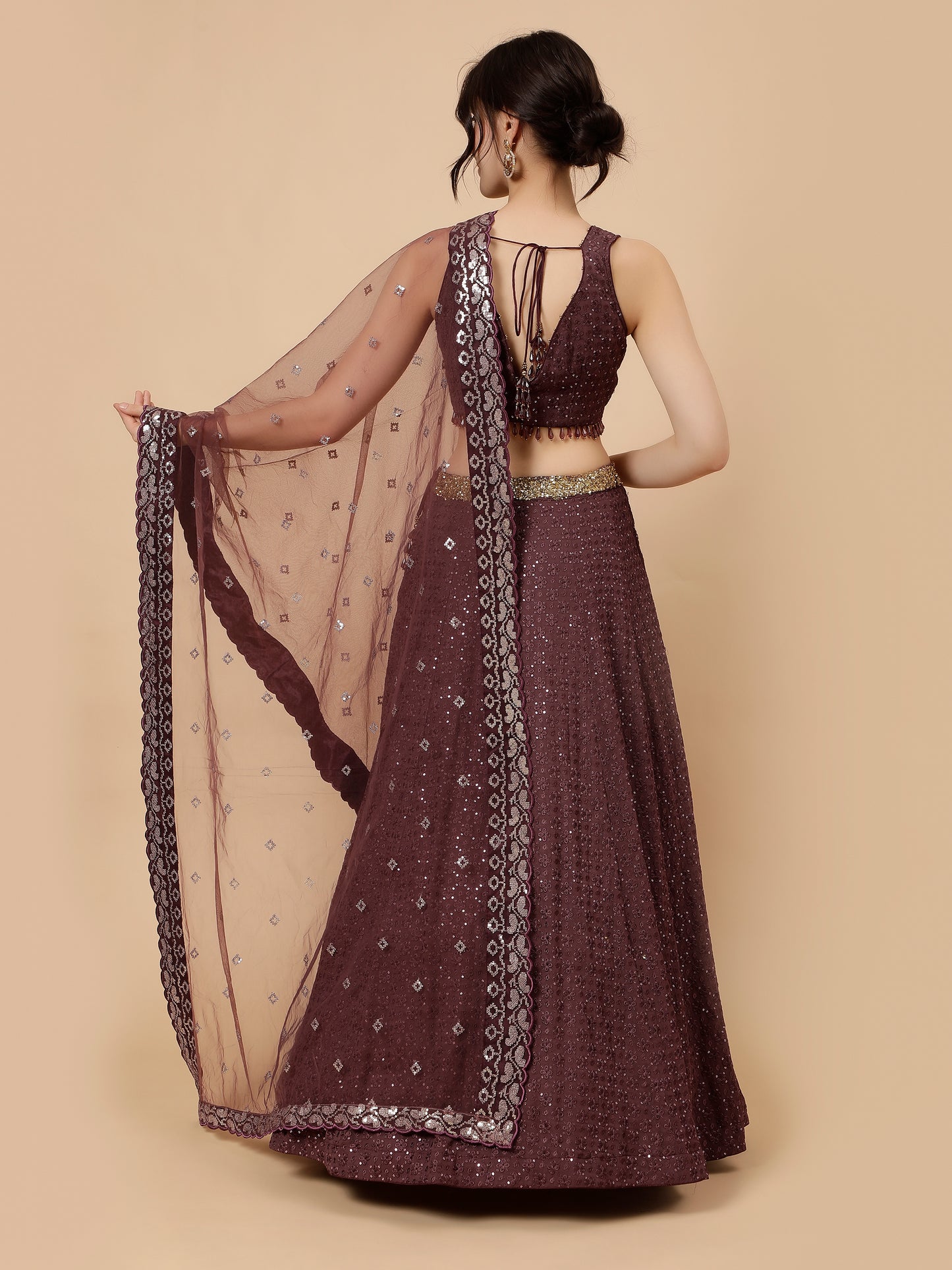 Dark Wine Lehenga with Embroidery