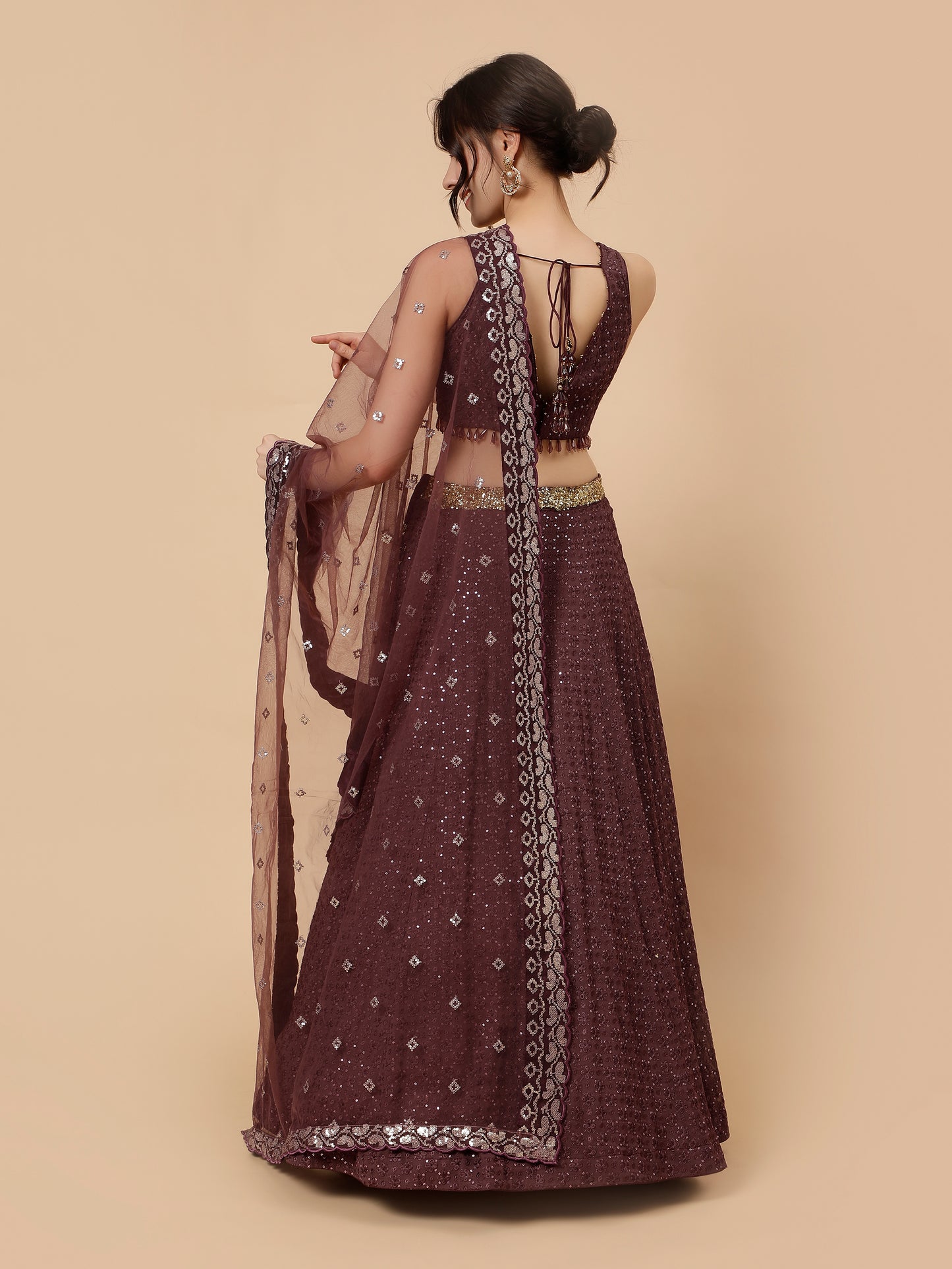 Dark Wine Lehenga with Embroidery