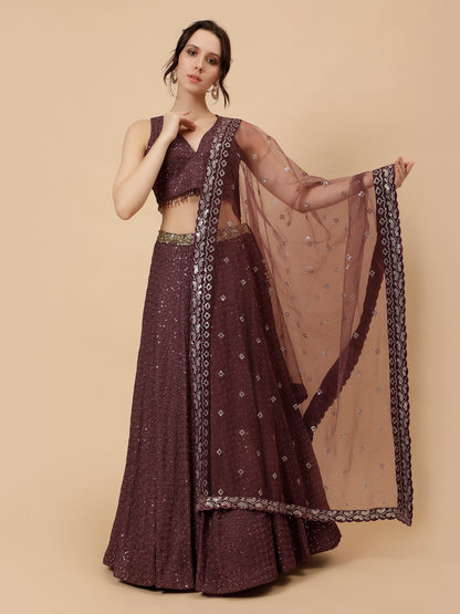 Dark Wine Lehenga with Embroidery