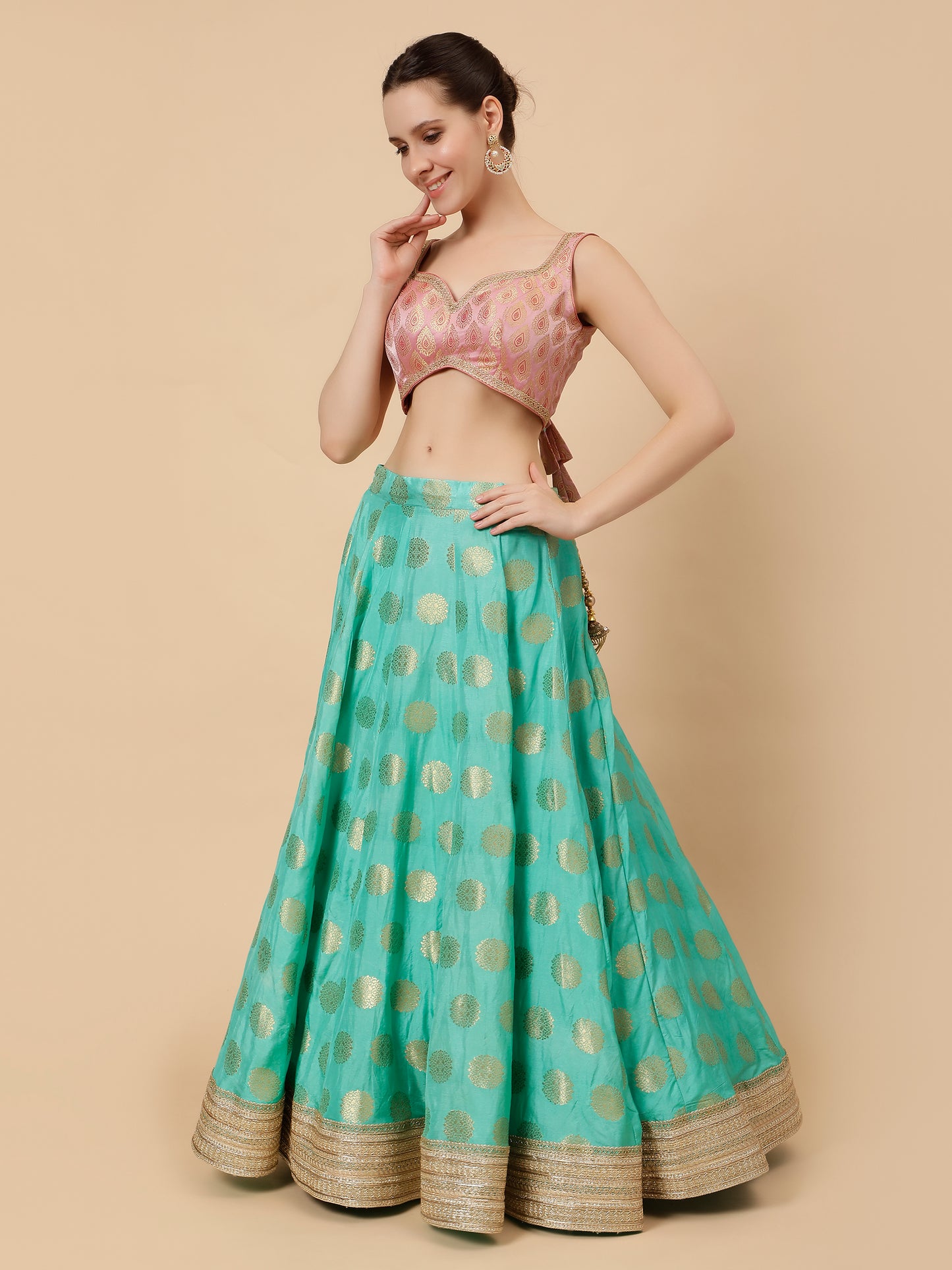 Sea Green lehenga with Modern Baby Pink Blouse