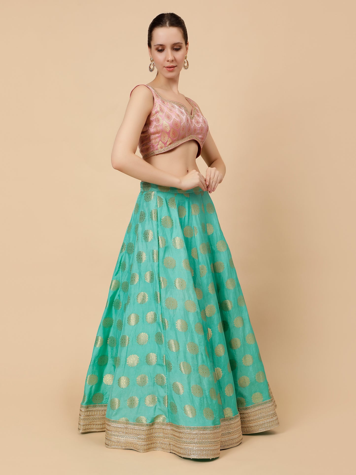 Sea Green lehenga with Modern Baby Pink Blouse