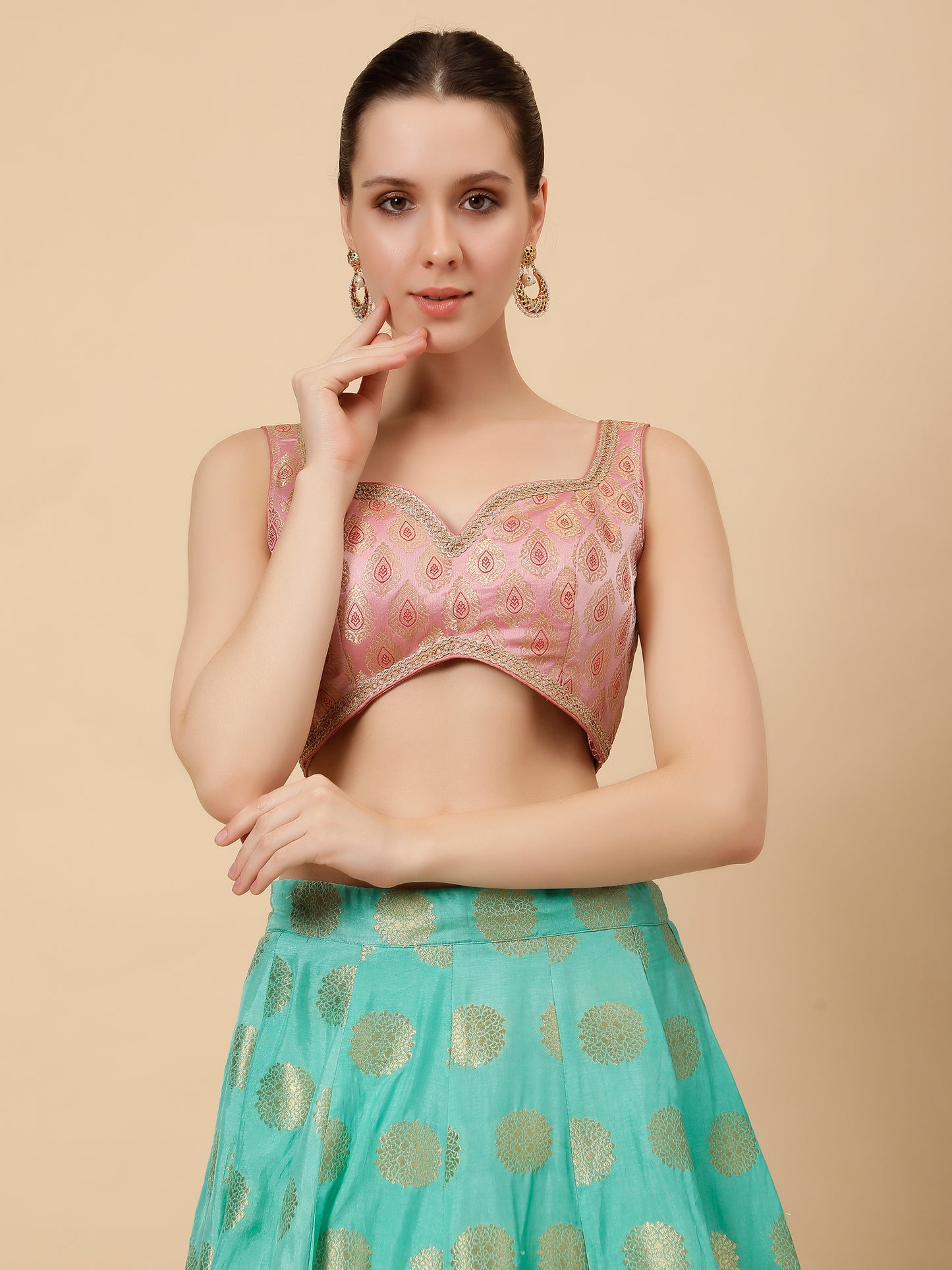 Sea Green lehenga with Modern Baby Pink Blouse