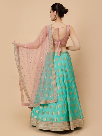 Sea Green lehenga with Modern Baby Pink Blouse