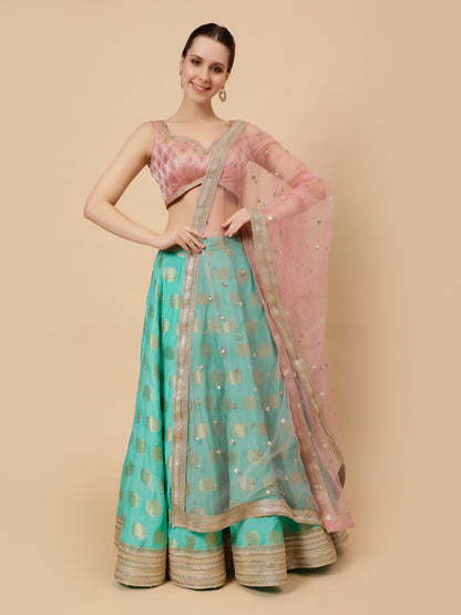 Sea Green lehenga with Modern Baby Pink Blouse