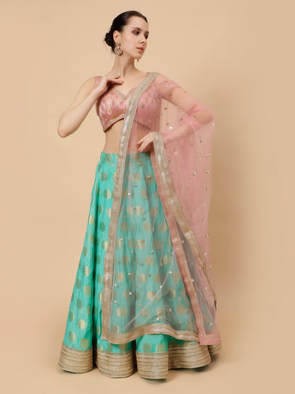 Sea Green lehenga with Modern Baby Pink Blouse