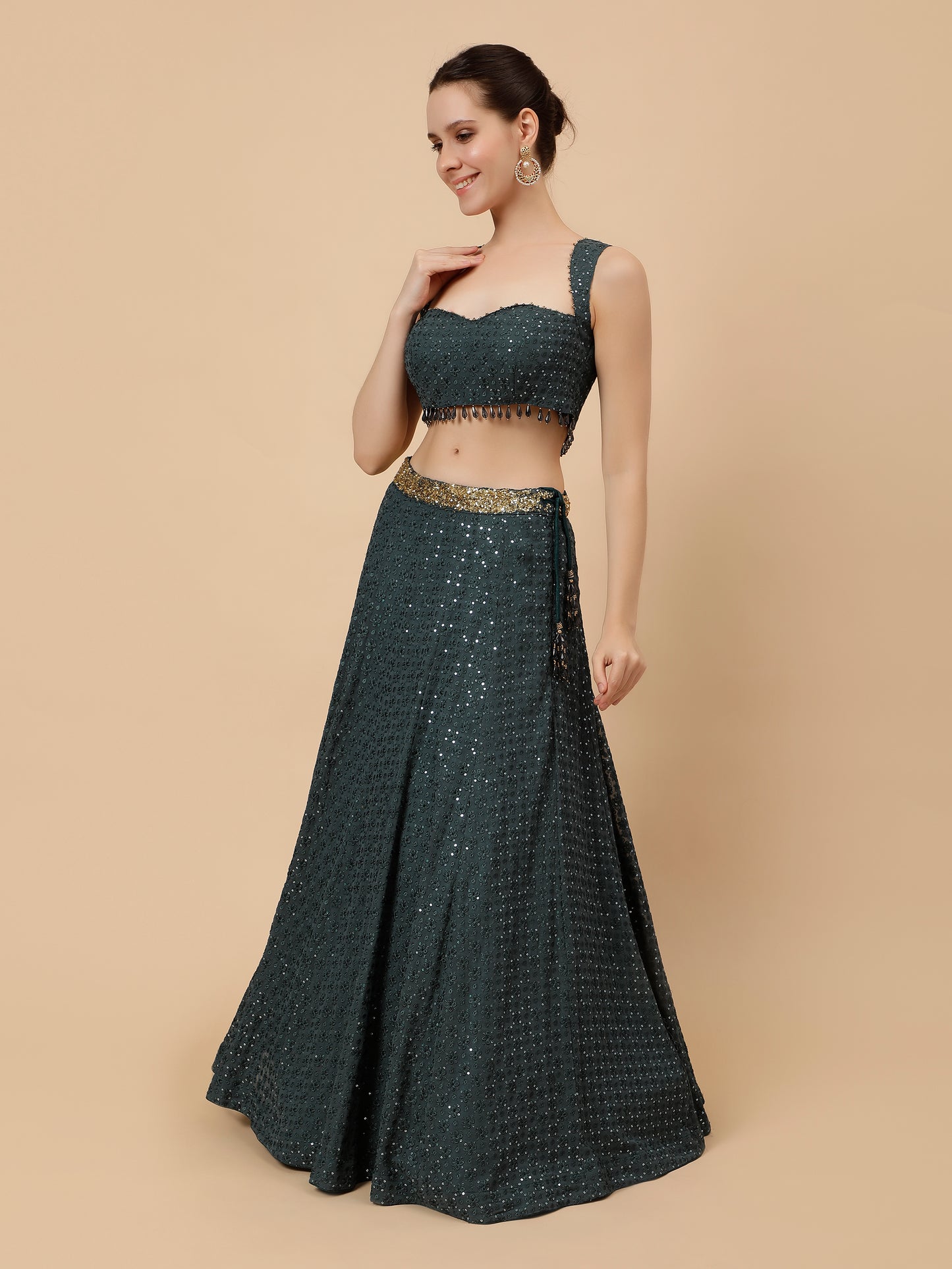 Dark Teal Modern Lehenga