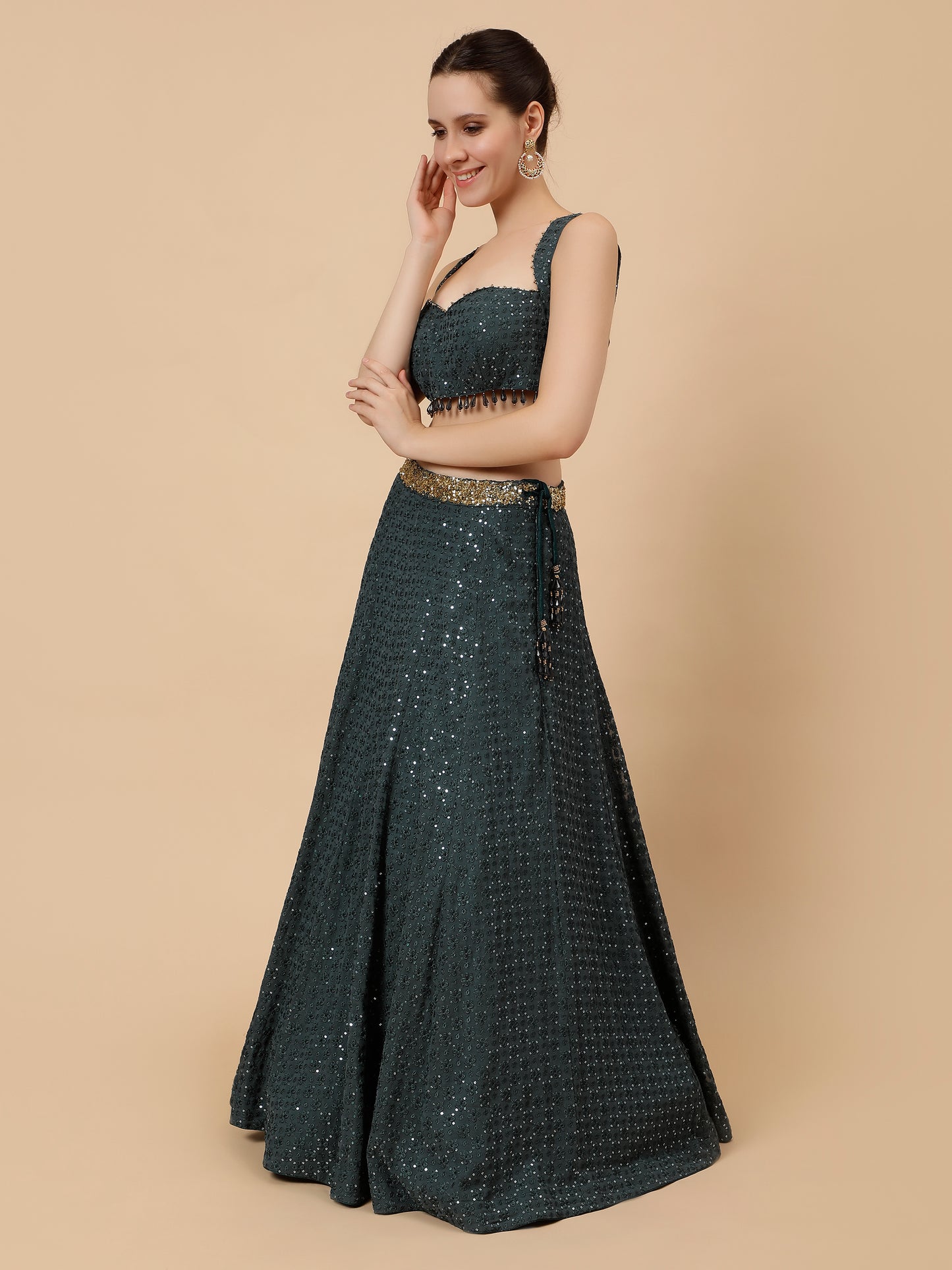 Dark Teal Modern Lehenga