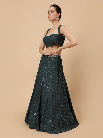 Dark Teal Modern Lehenga