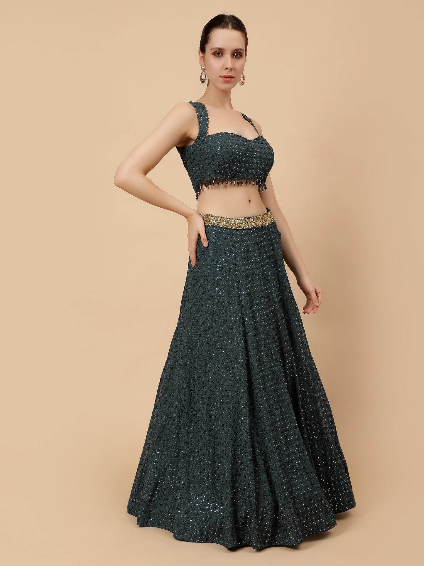 Dark Teal Modern Lehenga