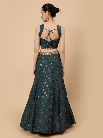 Dark Teal Modern Lehenga