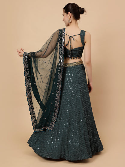 Dark Teal Modern Lehenga