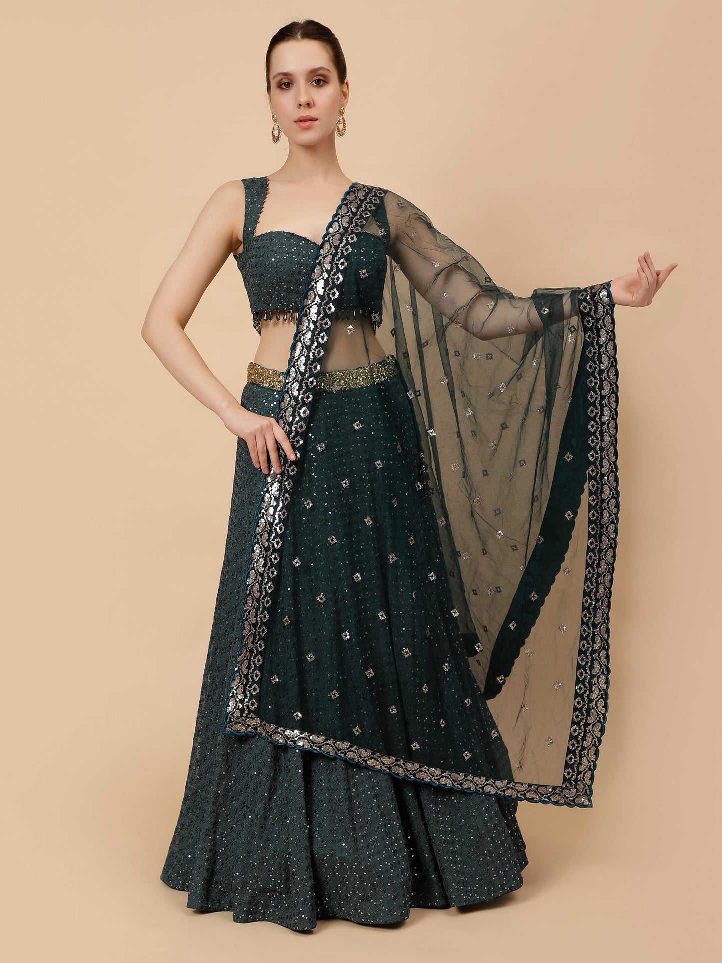 Dark Teal Modern Lehenga