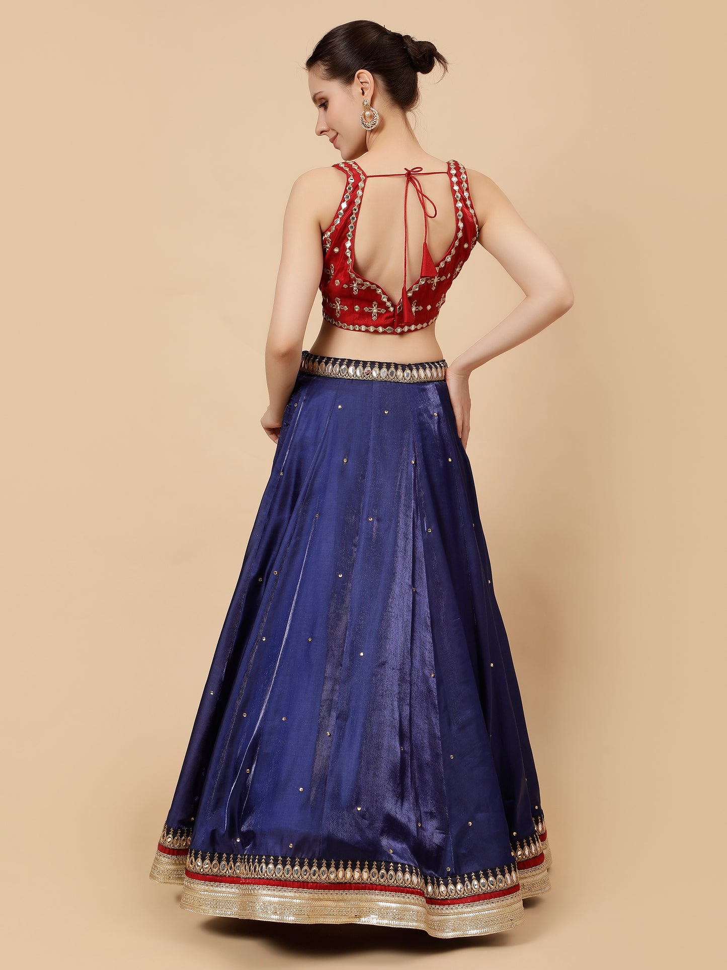 Modern Navy Blue Lehenga with Maroon Blouse