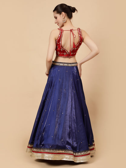 Modern Navy Blue Lehenga with Maroon Blouse