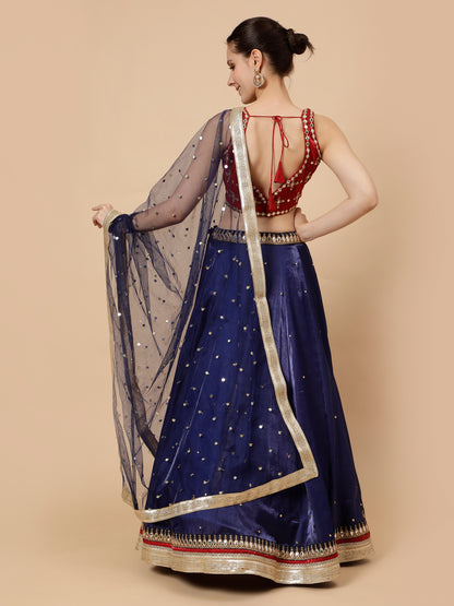 Modern Navy Blue Lehenga with Maroon Blouse