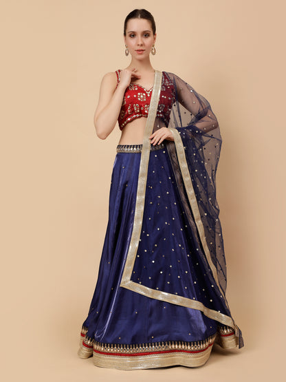 Modern Navy Blue Lehenga with Maroon Blouse