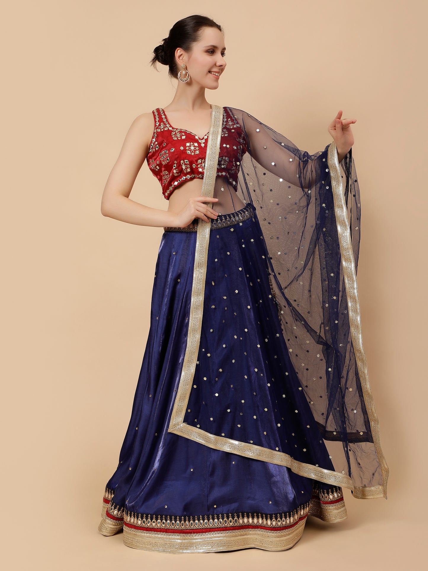 Modern Navy Blue Lehenga with Maroon Blouse