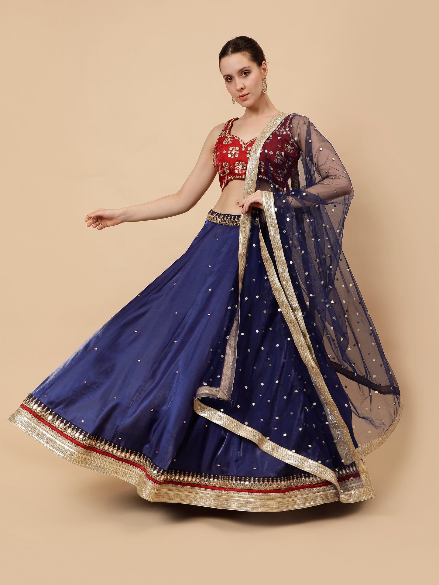 Modern Navy Blue Lehenga with Maroon Blouse