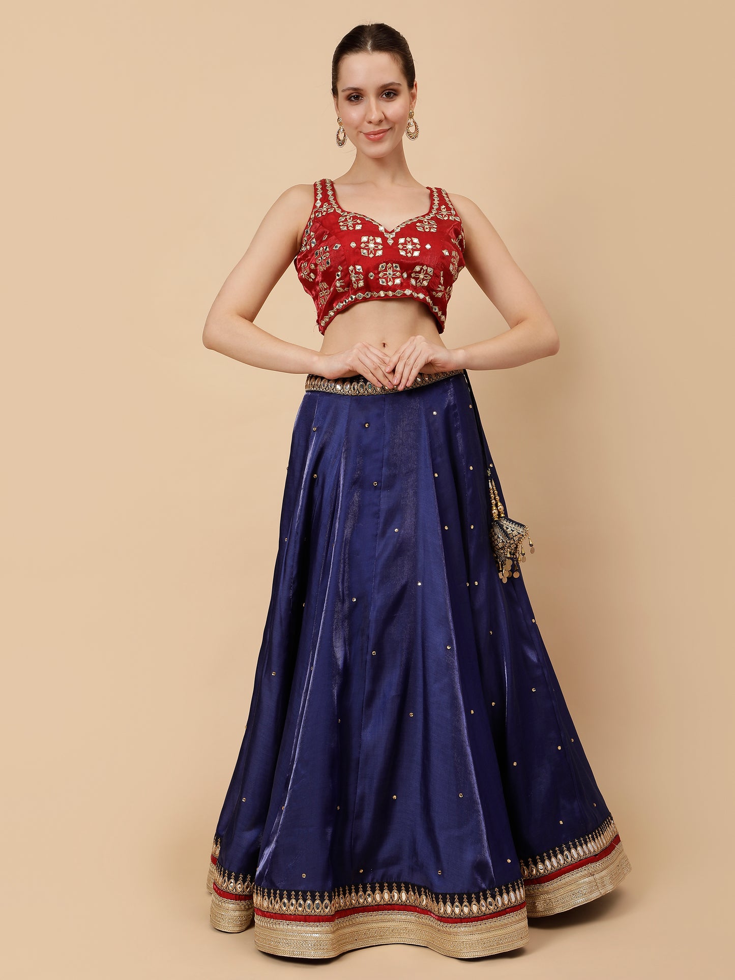 Modern Navy Blue Lehenga with Maroon Blouse