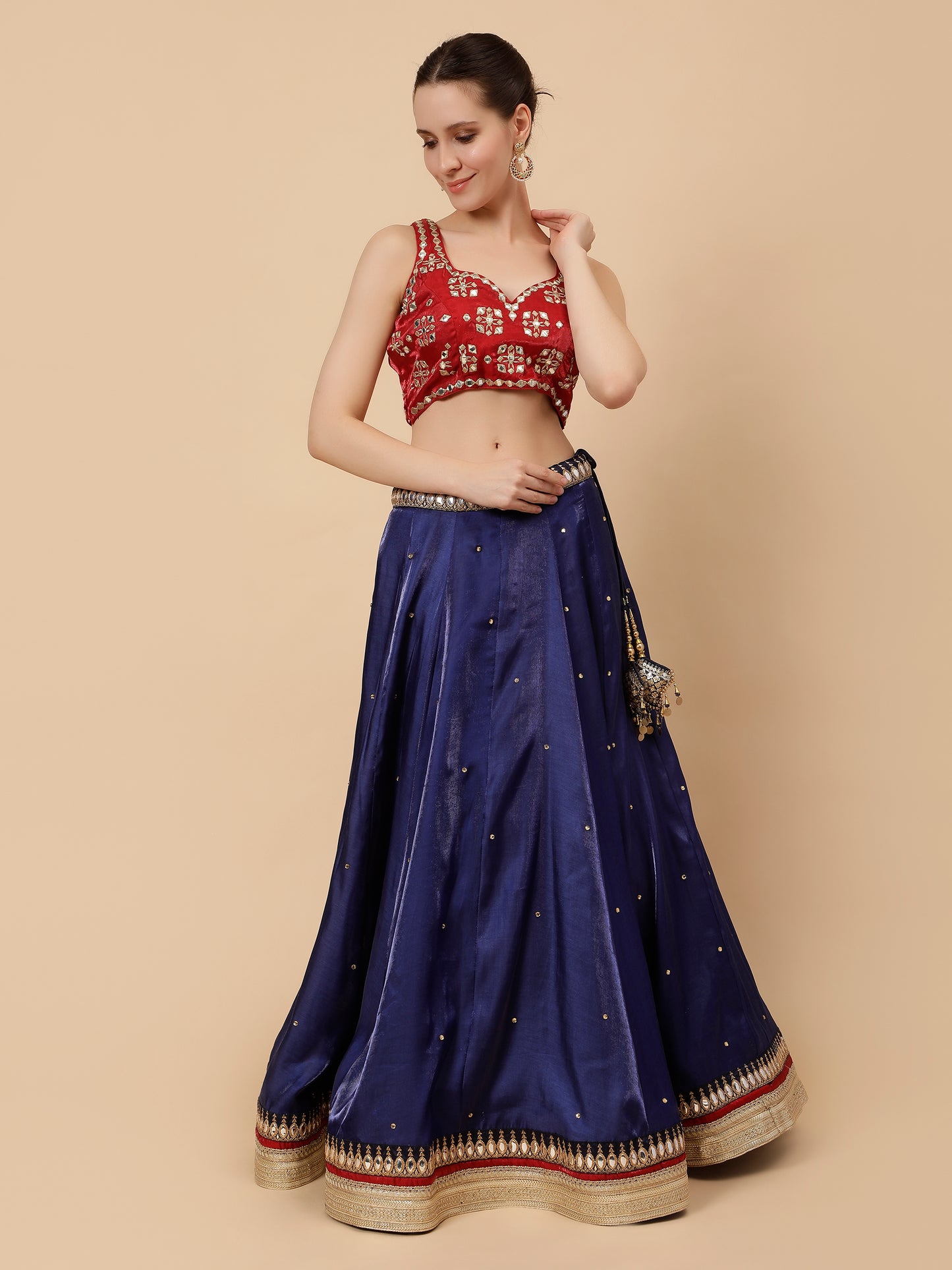 Modern Navy Blue Lehenga with Maroon Blouse