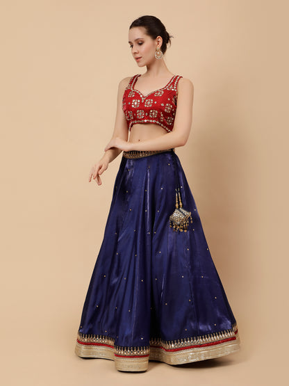 Modern Navy Blue Lehenga with Maroon Blouse