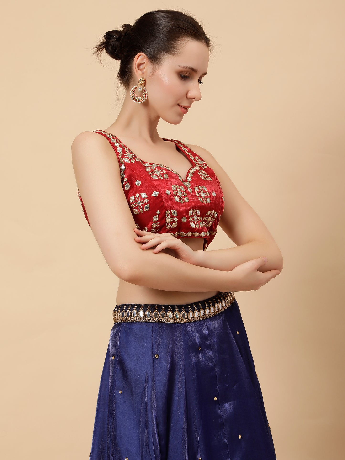 Modern Navy Blue Lehenga with Maroon Blouse