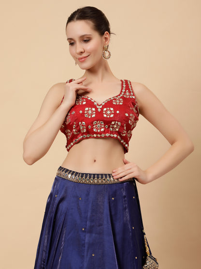 Modern Navy Blue Lehenga with Maroon Blouse