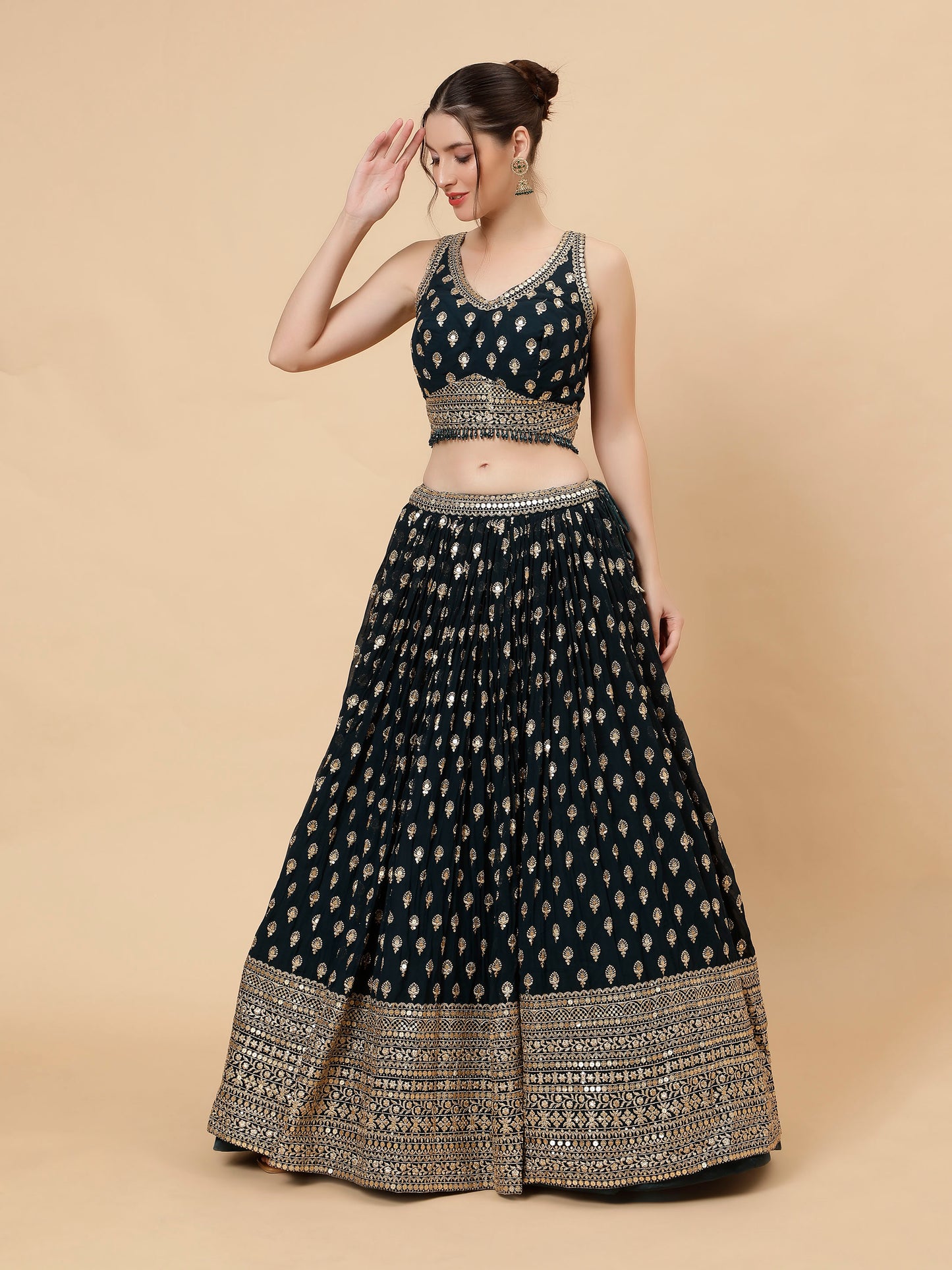 Modern Deep Forest Green Georgette Lehenga