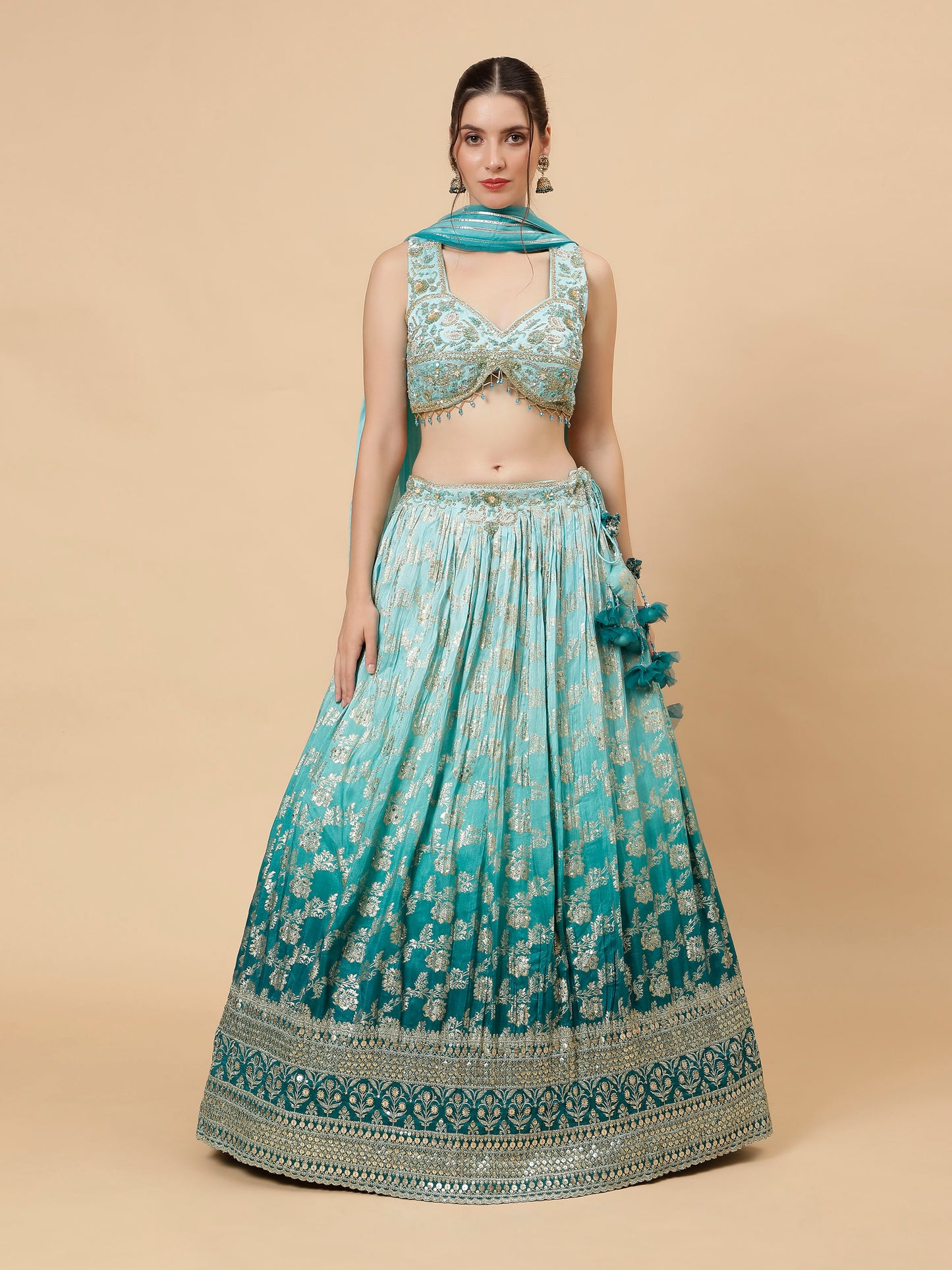 Ombre Teal Blue Modern Lehenga